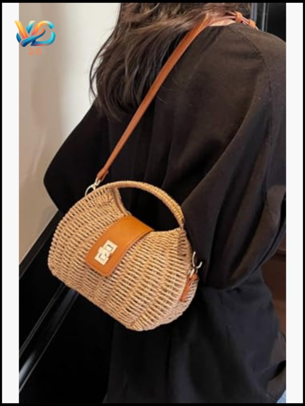 Handmade Straw Woven Beach Bag Crossbody Shell Clutch Summer Vacation Travel - Picture 3 of 7